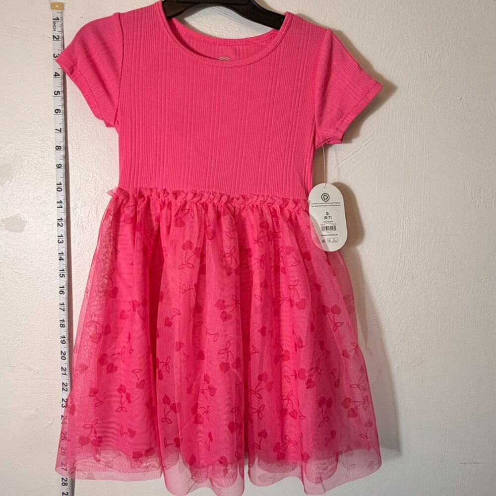 Wonder Nation Ribbed Tulle Tutu Dress Girls Pink Cherry Size 6-7
